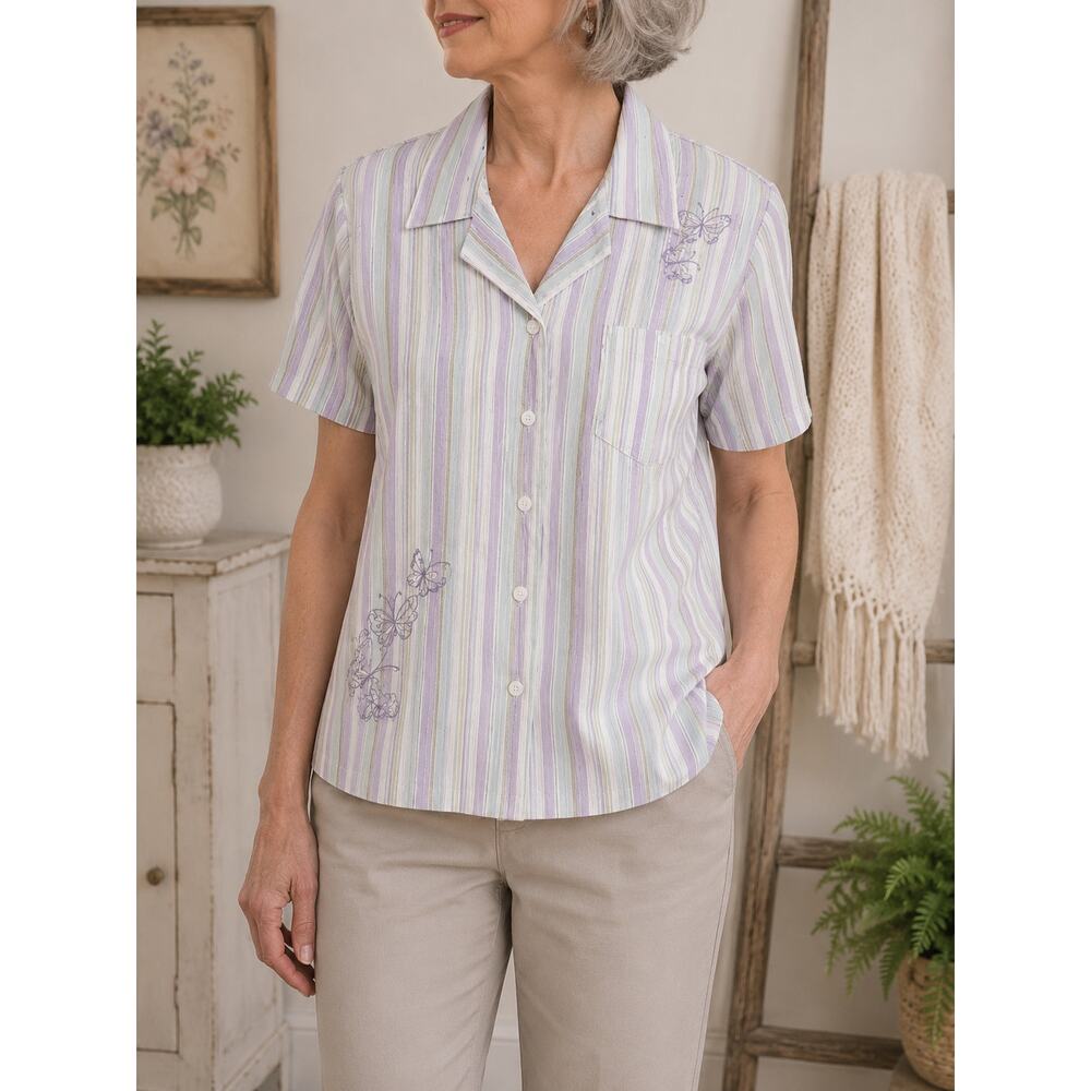 Alfred Dunner Embroidered Beaded Button Down Shirt 16P Grannycore Cottagecore